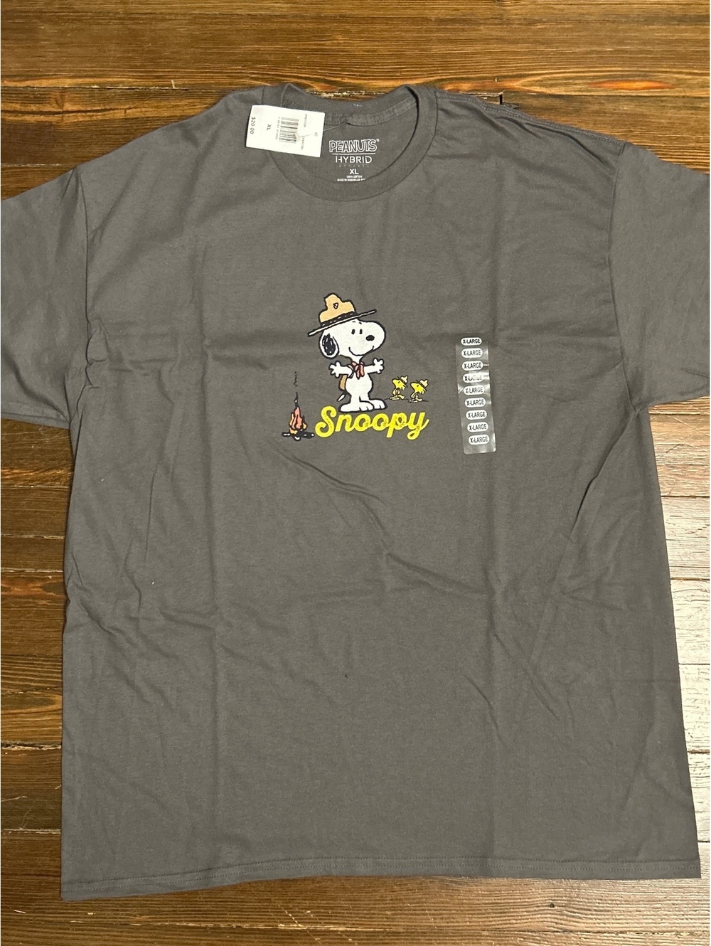 Peanuts Hybrid Snoopy Ready for Adventure Charcoal T-Shirt XL